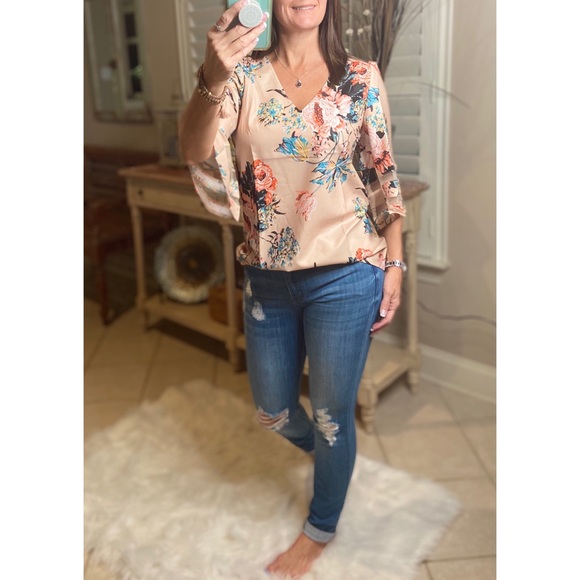 Floral Bell Flare Sleeve Boho Dressy Top 3920 - Picture 5 of 6